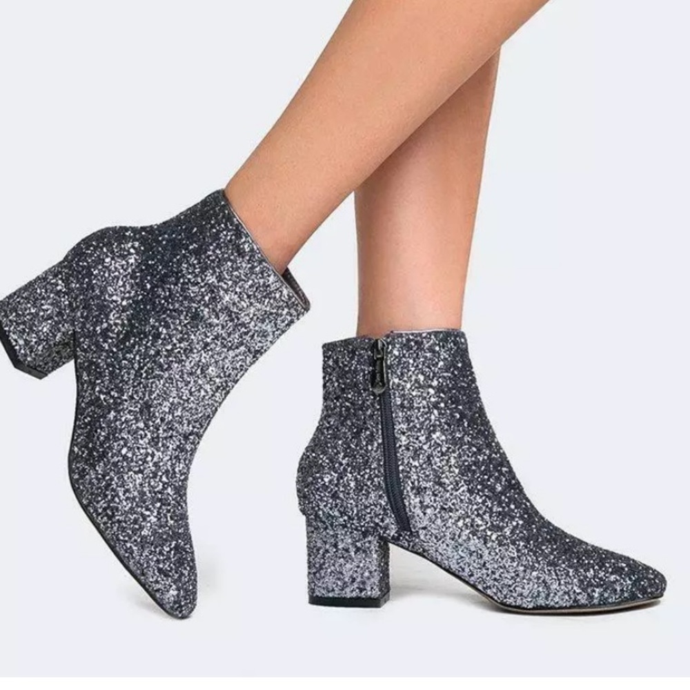 Pewter glitter ankle bootie